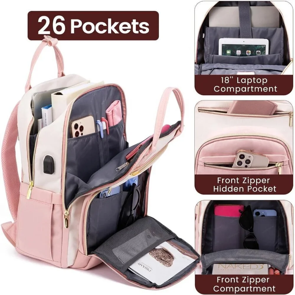 ✨Men's Pink Laptop Backpack Travel Purse Large Computer Backpack Fashion Bag